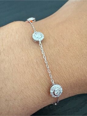 Sterling Silver Moissanite Bezel Chain Bracelet 7.5"